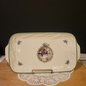 Vintage Pfaltzgraff Porcelain Holiday Bread Dessert Tray with Handles
